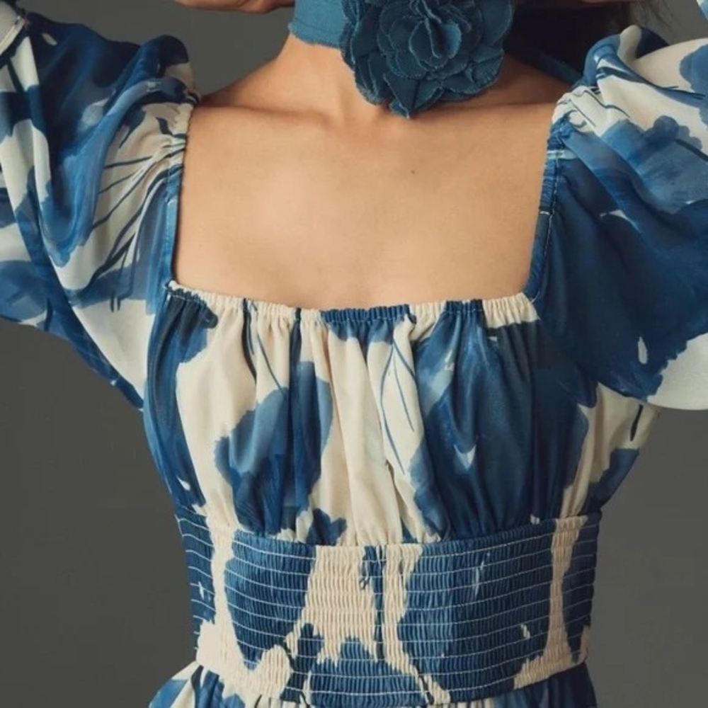 Hutch Blue and White Puff Sleeve Jumpsuit - Picture 4 of 5